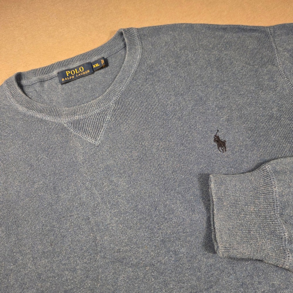 Polo Ralph Lauren Mens XXL Blue Heathered Crewneck Sweater Pony Logo Knit
